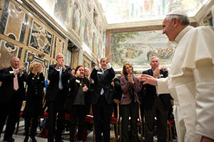Pope Francis greets the Notre Dame delegation at the Vatican. Photo courtesy of Vatican Photo Office.